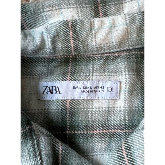 ZARA Plaid Flannel Overshirt, buttoned shirt, Vintage Size Large - Picture 4 of 15